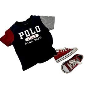 Ralph Lauren Polo 1967 Colorblock Tee (18M) + Converse All Star Red (5C)